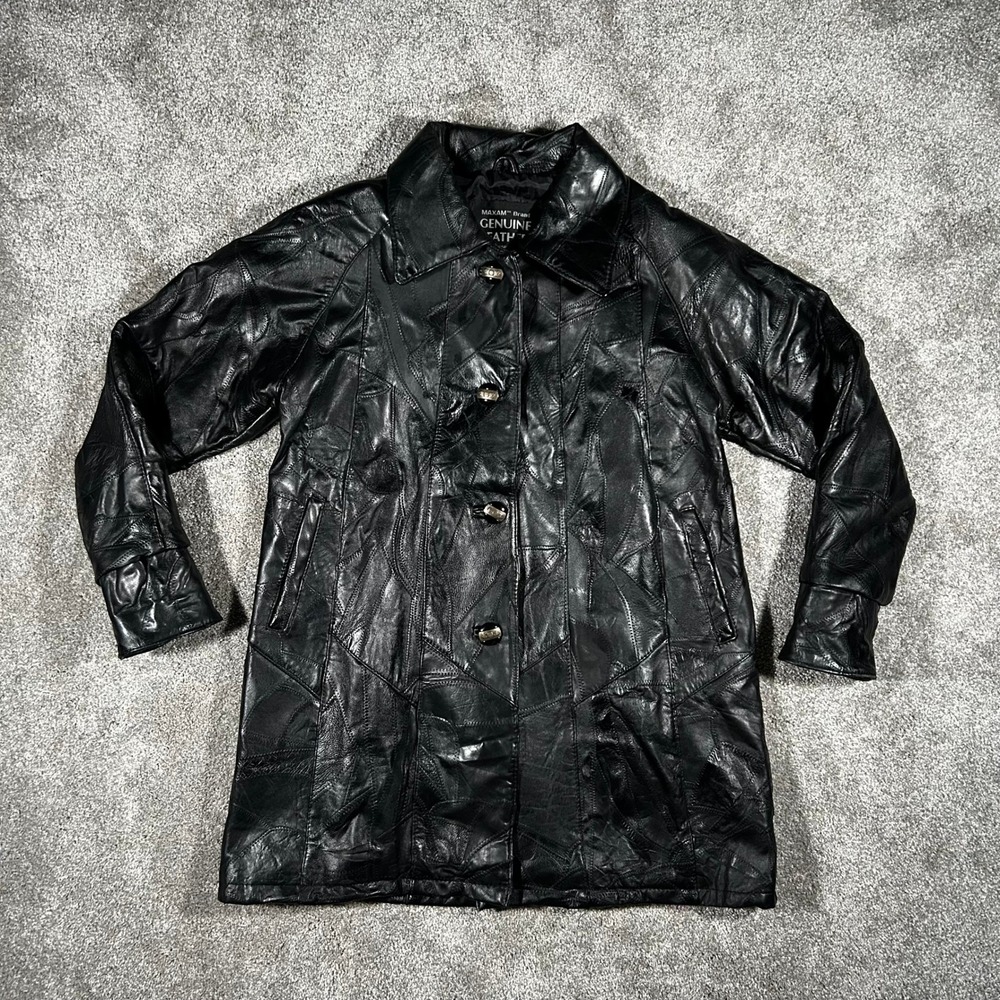 Maxam Brand Italian Mosaic Genuine Lambskin Leather Patchwork Coat Jacket Black